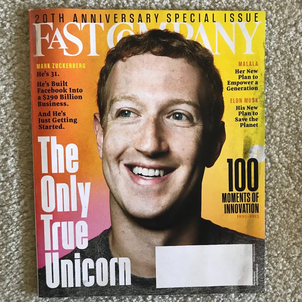 Fast Company Magazine Mark Zuckerberg 20th Anniversary Dec 2015 - January 2016